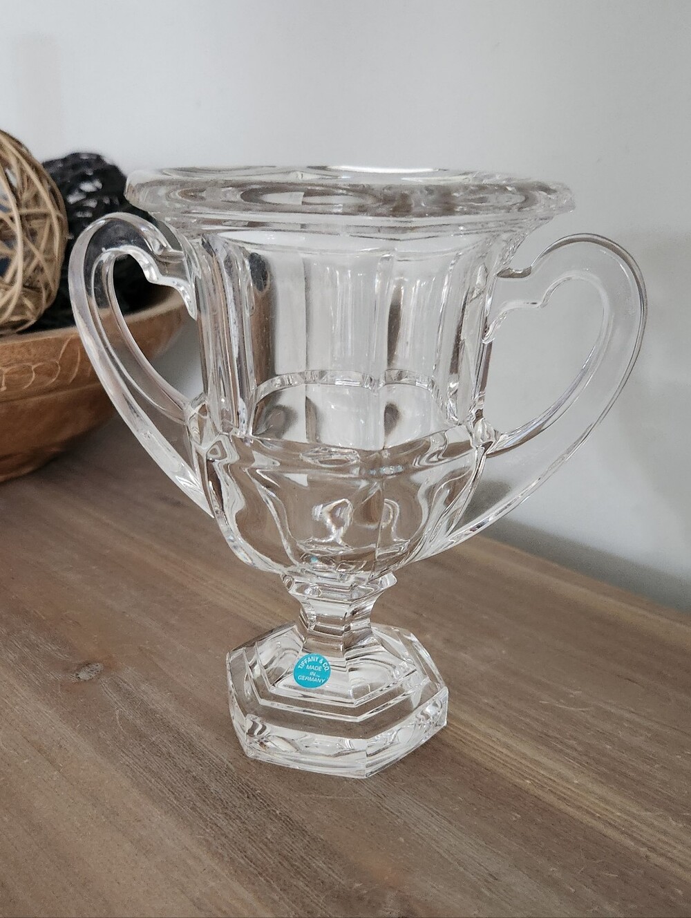 Tiffany & Co Crystal Loving Cup Trophy Vase Double Heart Handles 7” Decor Home - Picture 2 of 15